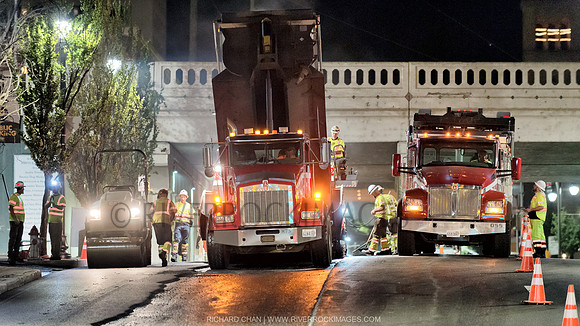 Night Paving - Dumping Asphalt