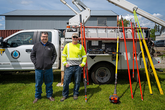 Bucket truck with insulated tools.